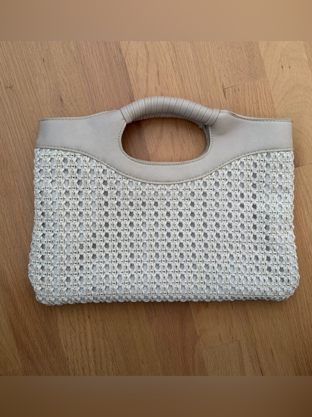 Anthropologie Morgan Woven Tote Bag Purse Structured Handle Ivory NwOT